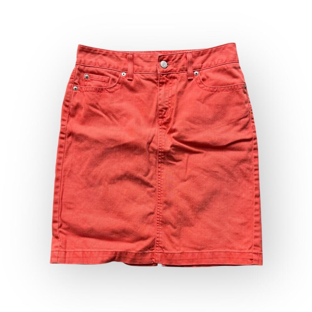 L.L. Bean Women's Orange Favorite Fit Straight Denim Pencil Skirt Size 6
